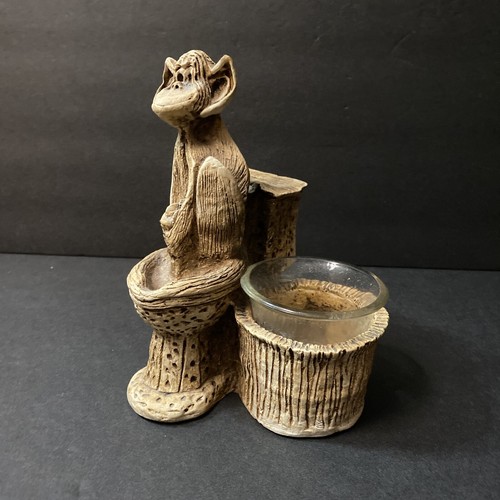 Vintage Trinket/Votive Holder Cheeky Monkey On Toilet Figurine Signed Ricardo - Picture 8 of 12