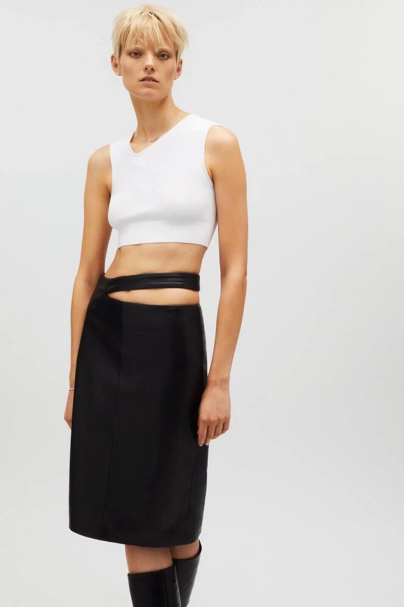 Black leather clearance midi skirt zara