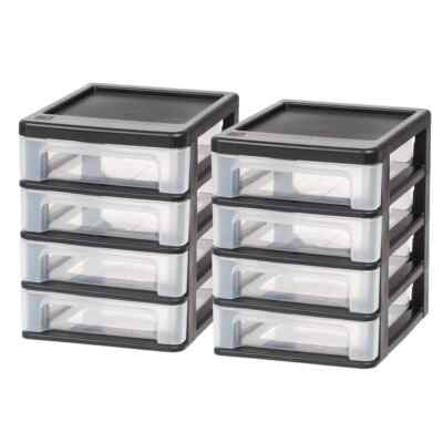 IRIS 2pk 4 Drawer Desktop Organizer Compact Black: Plastic Stackable Storage