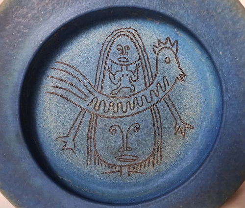 EDWIN & MARY SCHEIER (USA, 20TH C) VINT SIGNED SGRAFFITO INCISED CER FACE PLATE - Picture 6 of 13