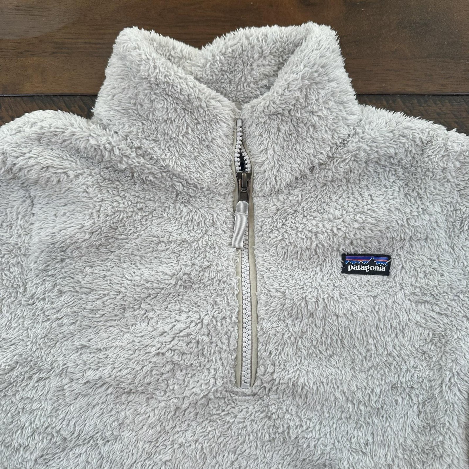 Patagonia Worn Wear Pullover Youth Girls XXL Gray Fuzzy Fleece 1/4 Zip Deep Pile