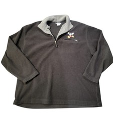 Vintage Disney Mickey Mouse Quarter Zip Fleece Pullover Black Embroidered Sz XXL