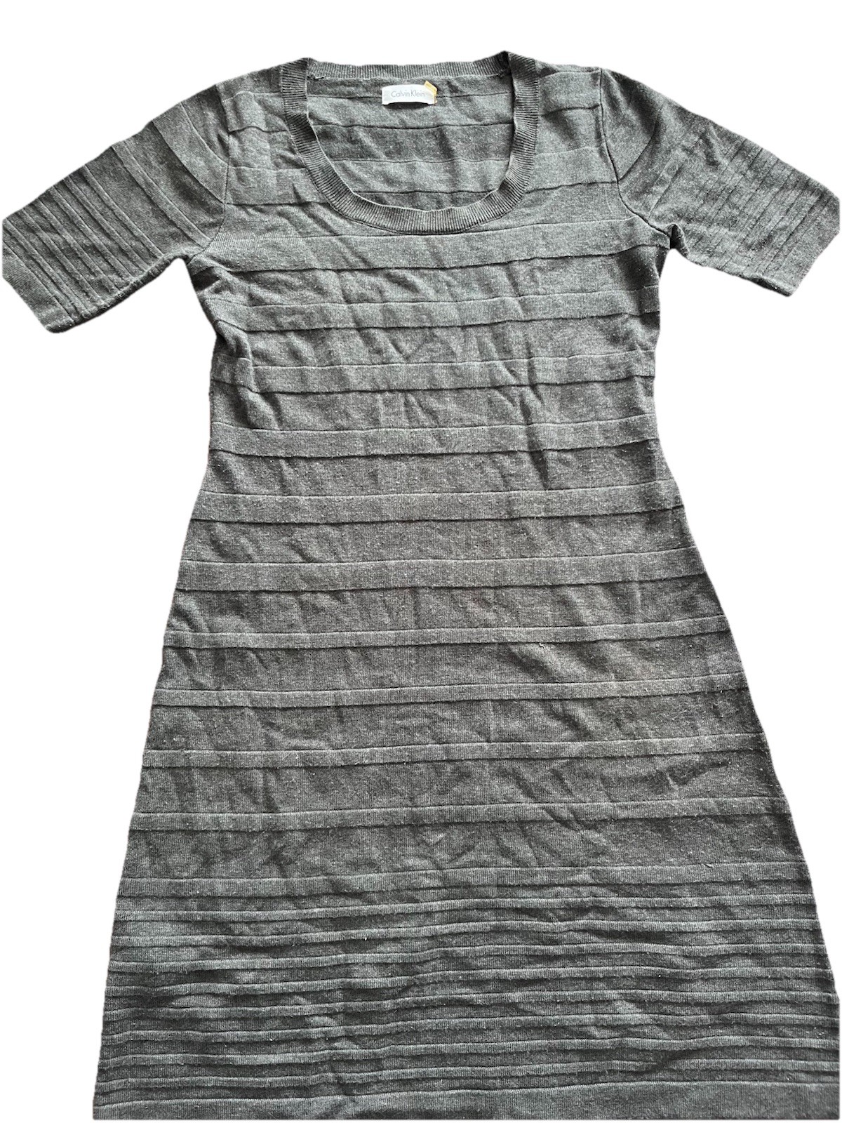 Women’s Calvin Klein gray knit striped sweater dress, Size Medium