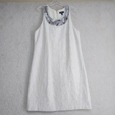 Le Chateau Dress Womens L Beaded Embellished Jewel Neck Shift Ivory Formal
