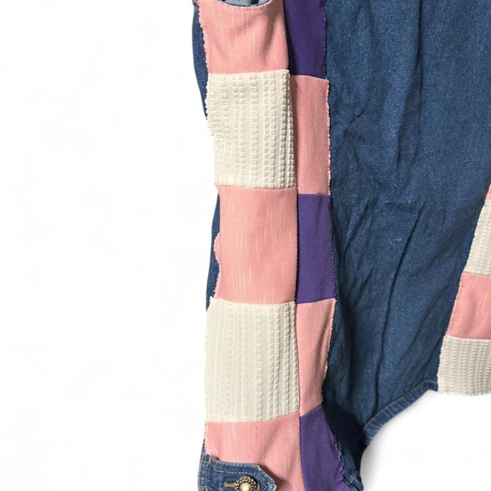 XL upcycled denim patchwork jacket with vintage p… - image 2