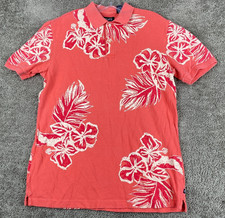 Chaps Polo Shirt Men's S Short Sleeve Pink Floral Hawaiian Cotton Knit