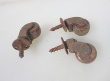 Victorian Brass & Ceramic Furniture Castors Trolley Wheels Old Antique Iron x3