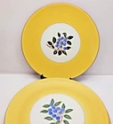 Set of 3 Vtg Stangl Blueberry Pattern 10" Dinner Plate Yellow Rim Handpainted