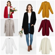 WOMENS LADIES GIRLS LONG SLEEVE BOYFRIEND TOP OPEN POCKET CARDIGAN 8-22