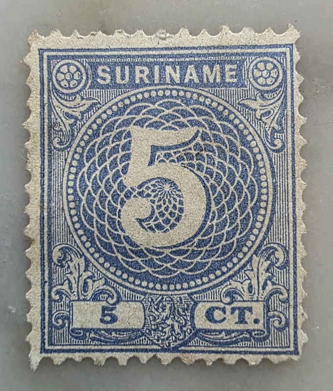 1890 Suriname Unused  Sc No. 5 / SG 48a 5c  Numeral Stamp  CV $27.50+