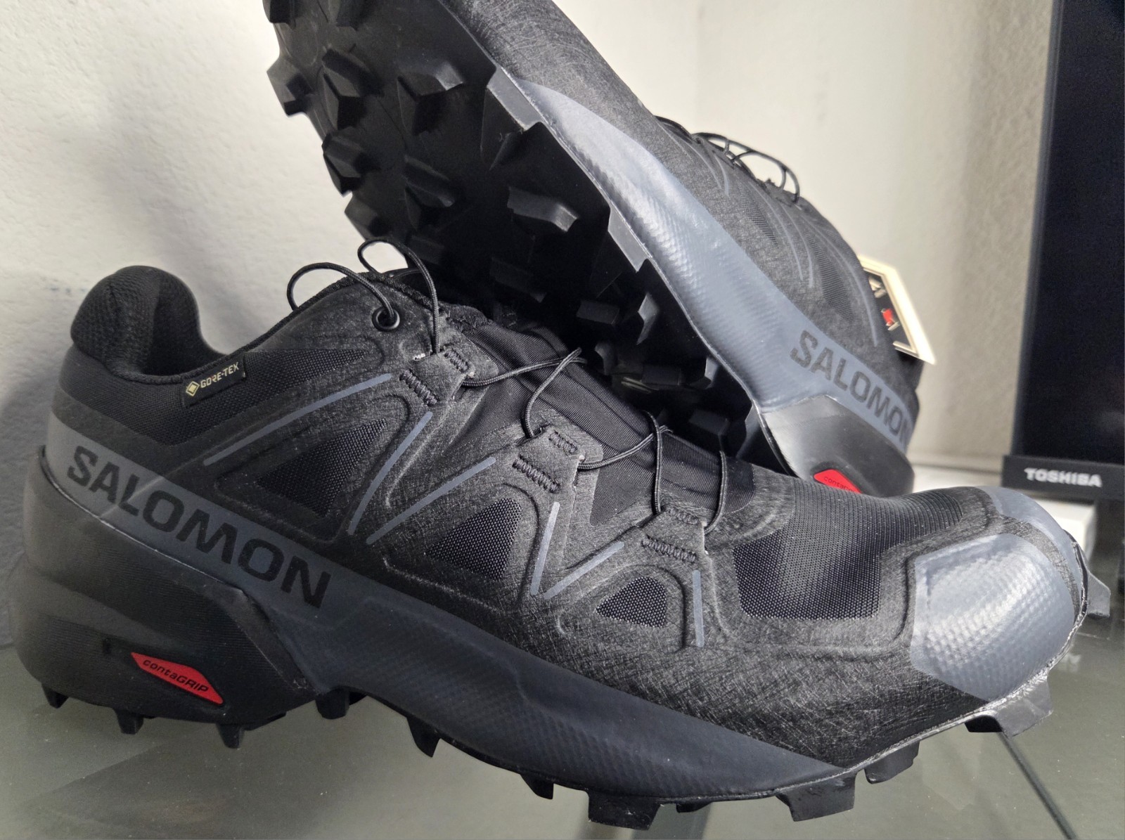 Nuove scarpe Salomon Speedcross GTX Trail da uomo taglia 10 nere escursionismo montagna corsa