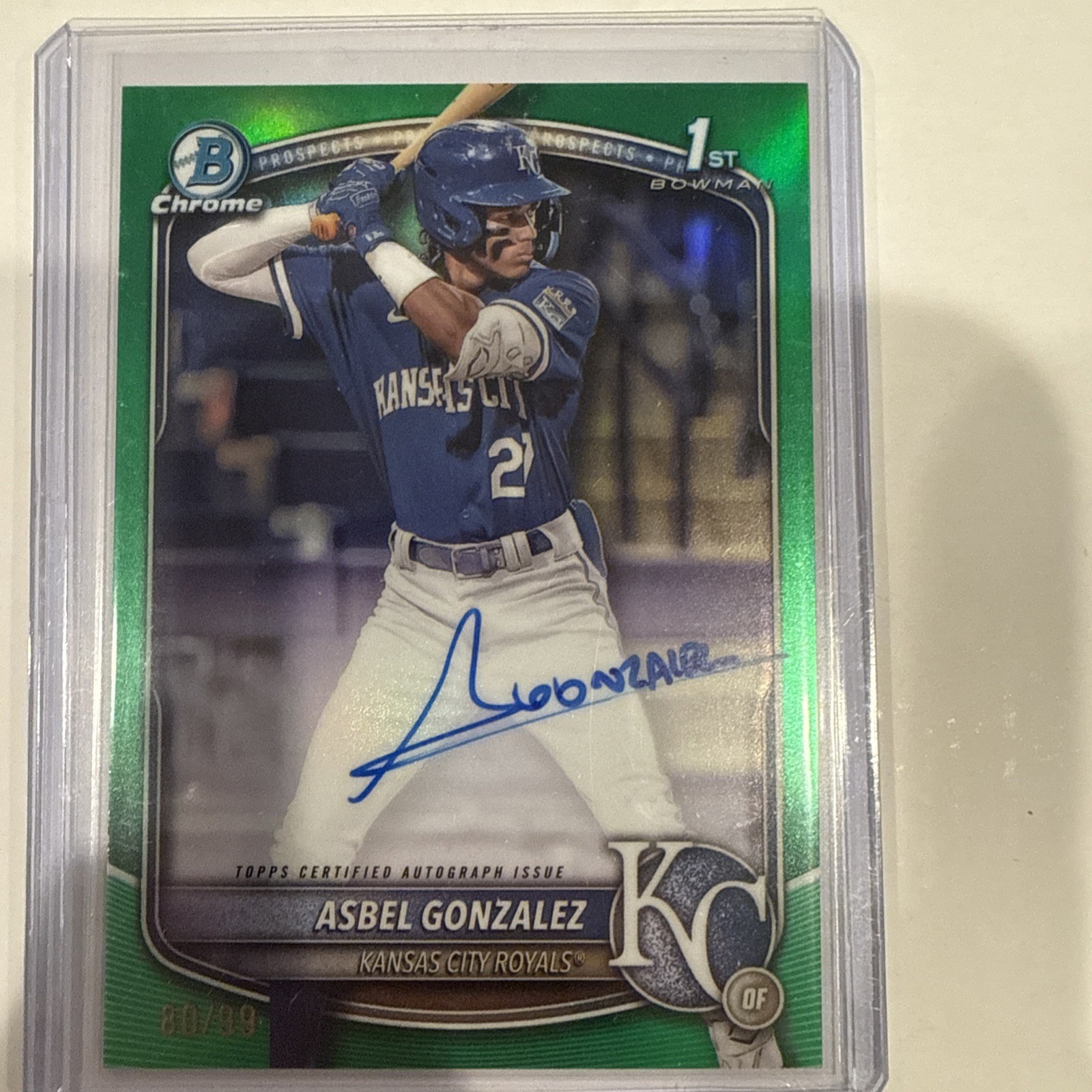 2025 Bowman Chrome Asbel Gonzalez 1st True Green Refractor /99 KC Royals