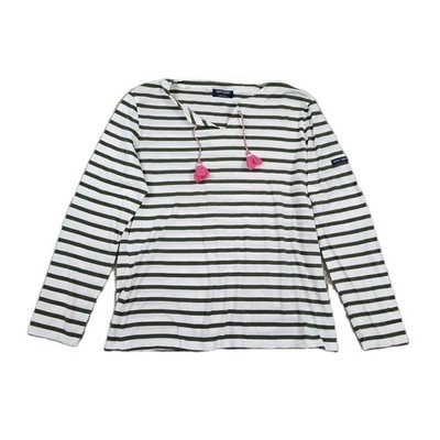 Saint James Green White Striped Shirt V Neck Pink Tassles Nautical Preppy Summer