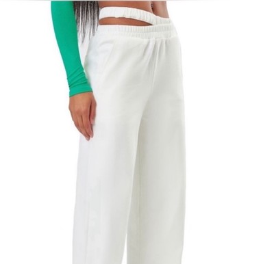The Kript White Cotton Wide Leg Zip Hem Sweatpants S