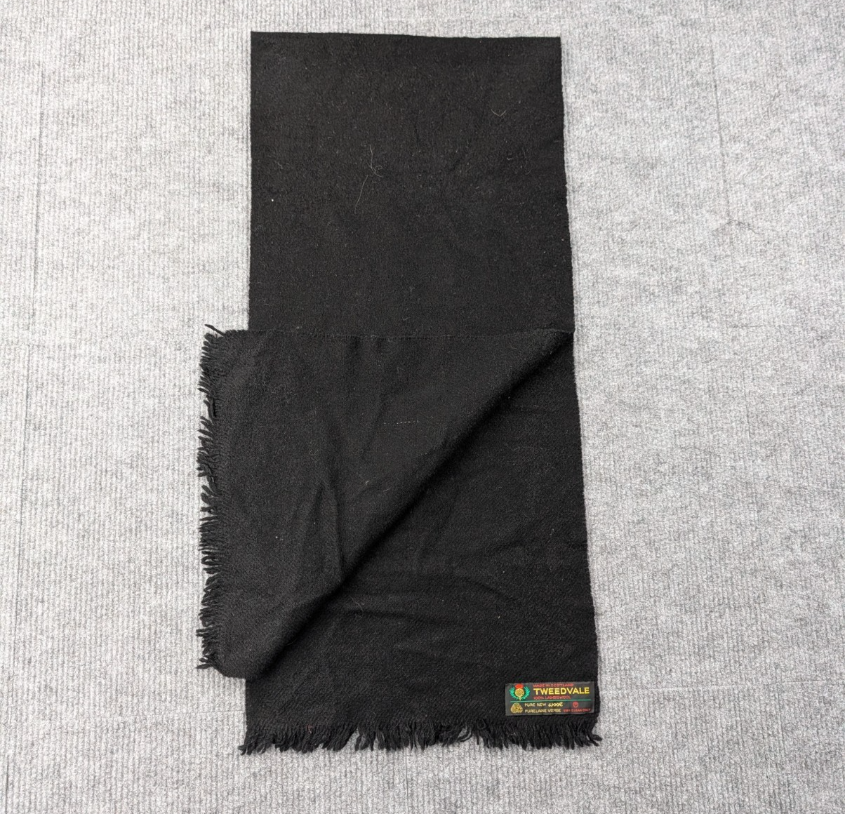 Vintage Tweedvale Wool Scarf 48x11 Black Made In Scotland Minimal Timeless Retro