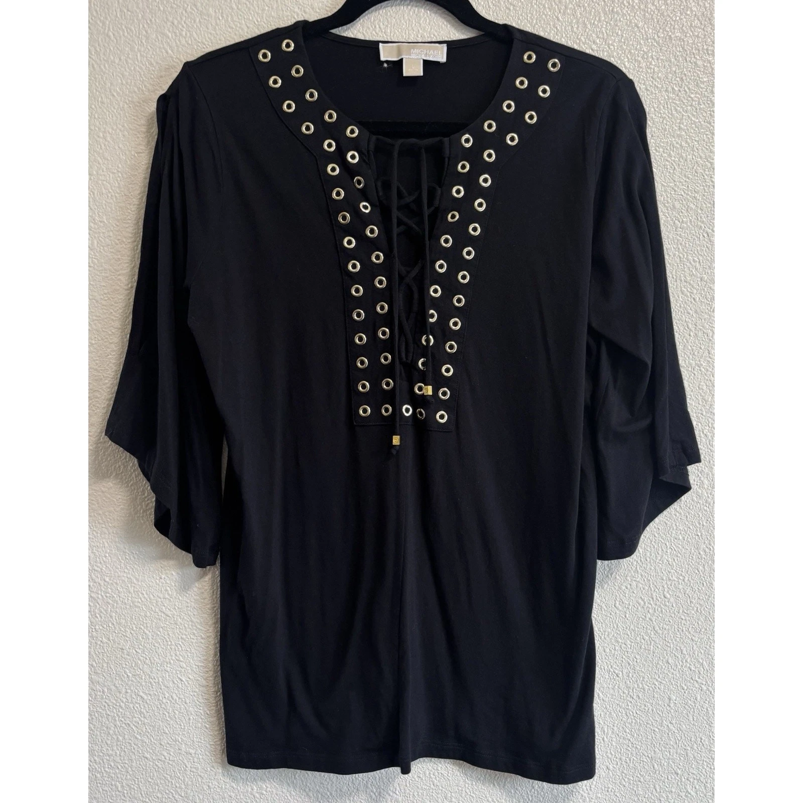 Tunica Michael Kors nera taglia L oro passante stringata maniche divise boho fairycore