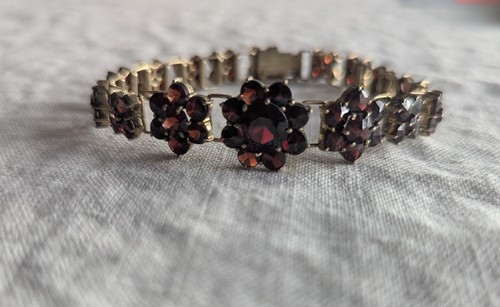 Antique Victorian Bohemian Flower Garnet Bracelet