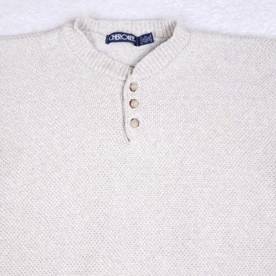 Suéter Cherokee Vintage Anos 90 2XL Malha Cinza Henley Pulôver Feito nos EUA - Imagem 2 de 4