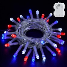 Red White Blue Lights Battery Operated 4th Of July Lights W Timer Outdoor