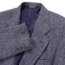 VTG Harris Tweed Lands End Mens 41R Blue Blazer Jacket Wool Herringbone USA