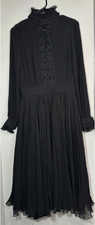 NWOT Polo Ralph Lauren Womens Georgette Dress Black 0 Lace-Trim Pleated