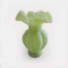 Vintage Fenton Green Custard Uranium Glass Satin Ruffled Vase