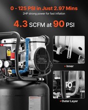 14-Gallon Air Compressor, 2HP 4.3 SCFM at 90PSI, Max 125PSI Pressure Oil-Free Ai
