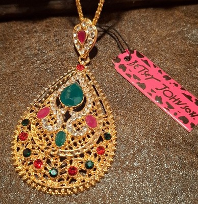 Oriental Style  Betsey Johnson Statement  Kette Anhänger mit Strasssteinen #3