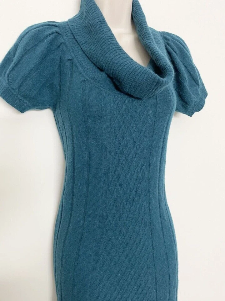 Vestido túnica suéter Charter Club 100 % cachemir cuello capucha mujer verde azulado XS Foto 2 de 4