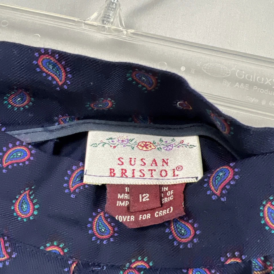Falda Midi Susan Bristol Vintage Años 80 90 Para Mujer 12 Azul Marino Paisley Plisada Clásica Foto 4 de 4