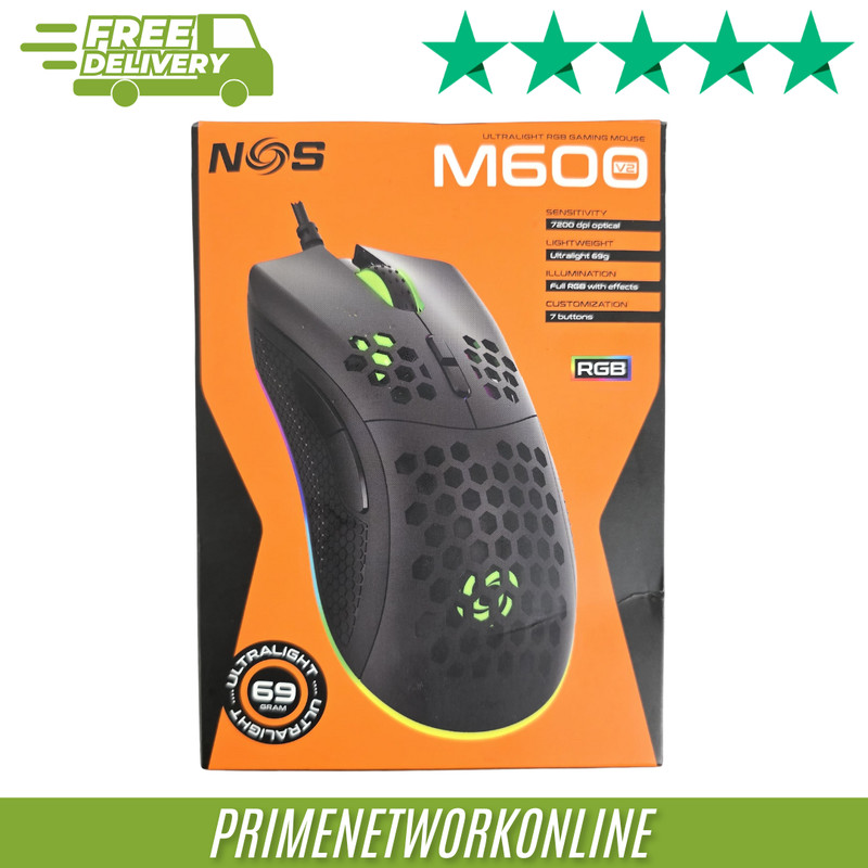 NOS M-600 V2 Ultralight RGB Optical Gaming Mouse – Black 100% ORIGINAL ⭐⭐⭐⭐⭐