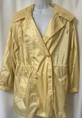 Vintage Izzi Jacket Womens M Yellow Windbreaker Rain Coat Lightweight Hooded 90s