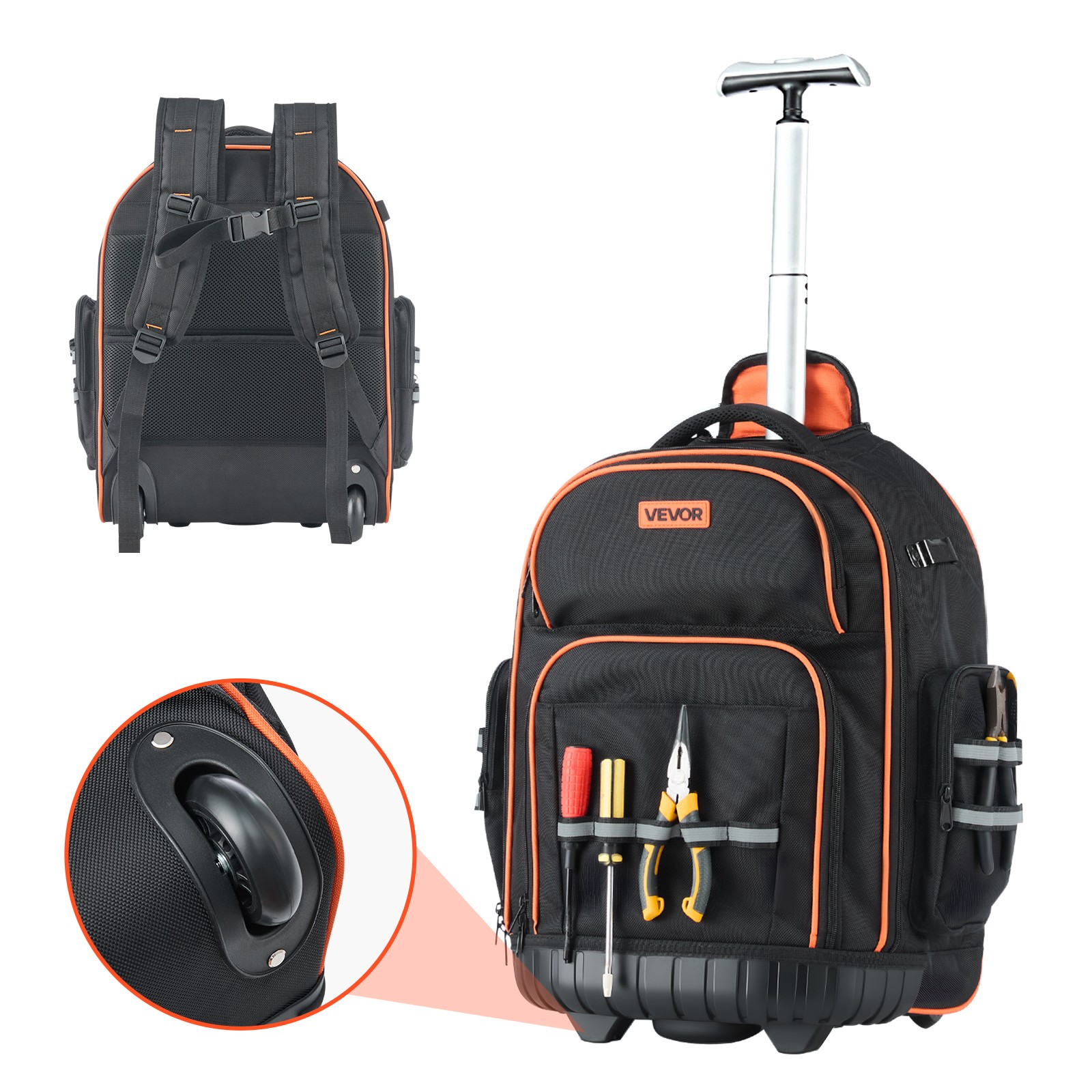 45 Pockets Heavy Duty Roller Tool Bag On Wheels