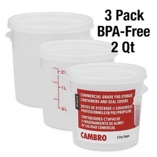"Cambro 2 Qt Round Food Storage Containers w/ Lids 3pk BPA-Free Durable"