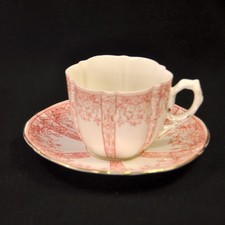 Aynsley Cup & Saucer Pattern #8127 Red Scroll Work Florals Fruit 1892-1905 Gold