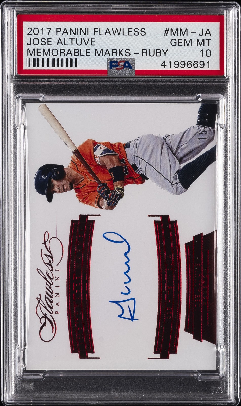 2017 PANINI FLAWLESS MEMORABLE MARKS RUBY #MM-JA JOSE ALTUVE PSA 10 AUTO