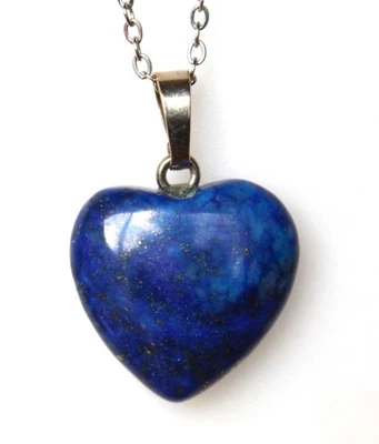 Coeur en Lapis Lazuli Bleu de 25,00 ct - Pendentif + Chaîne Acier Inoxydable - Photo 1/4