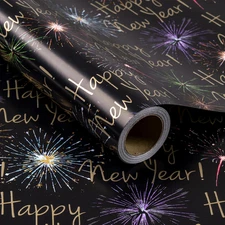 Black Gold New Year Wrapping Paper Roll Holiday Gift Wrap 17.5x32.8 ft