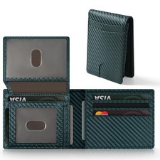 Wallet For Men RFID Blocking Leather Green Wallets Bifold Carbon Fiber Front ...