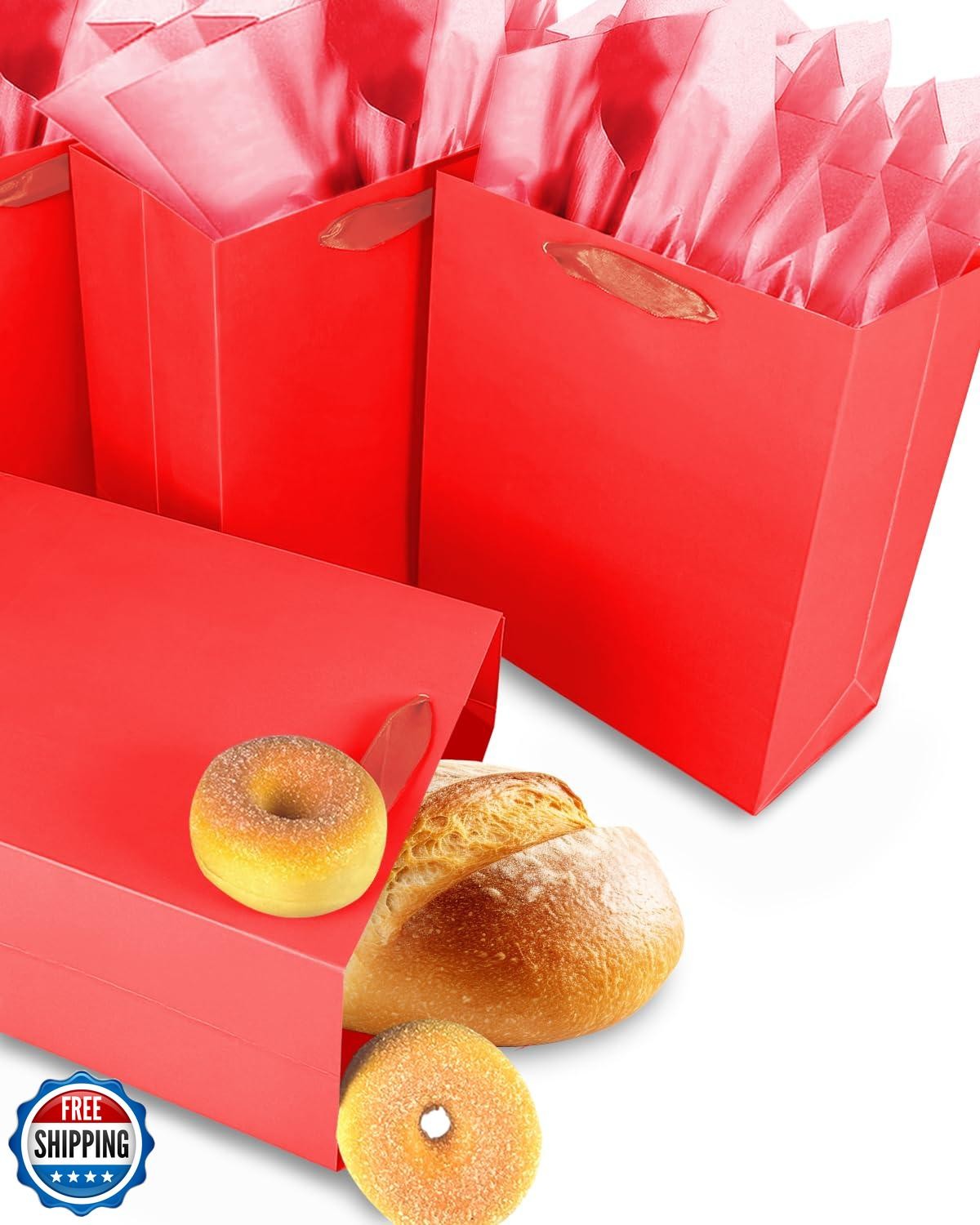 qiqee 10PCS Red Mini Gift Bags with Tissue Paper Handles 6.3"x4.7"x2.4" Small