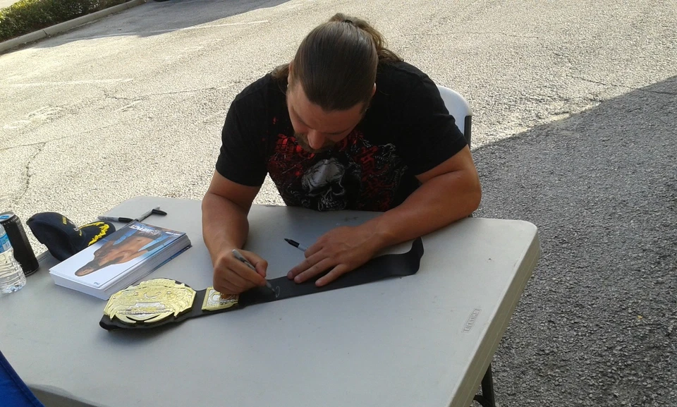 FIRMADO BROOK HOGAN SAMOA JOE JAMES STORM 2010 TNA IMPACT Campeonato CINTURÓN TÍTULO Foto 4 de 4