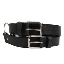 DOLCE & GABBANA Belt Black Double Strap Leather Silver Buckle 140cm/56in 1280usd