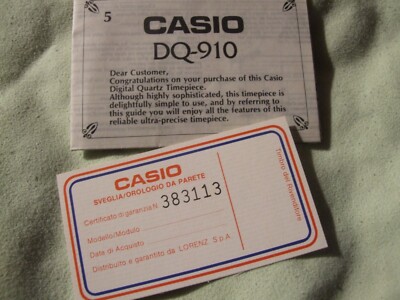 VINTAGE CASIO DQ - 910 USE GUIDE/WARRANTY CERTIFICATE