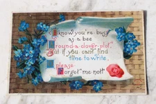 1910 Busy as a Bee-Time to Write- Forget Me Not- Vintage Postcard
