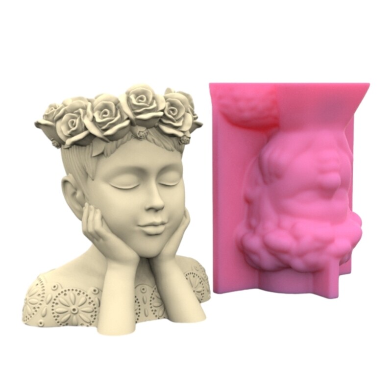 Girls Wreath Pen Holder Resin Mold for Succulent Planter DIY Craft Supplies