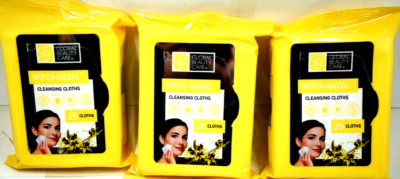 GLOBAL BEAUTY CARE WITCH HAZEL CLEANSING CLOTHS FACIAL WIPES 25 WIPES × 3 PACKs