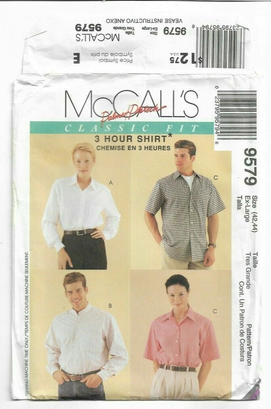 MCCALLS #9579 MISSES & MENS FRONT BUTTON LONG/SHORT SLEEVE SHIRTS PATTERN UNCUT