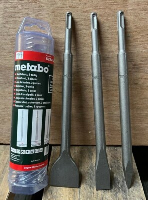METABO Meißelset 3tlg SDS-plus Fliesenmeißel Spitz- Flachmeißel Meisselsatz SDS+