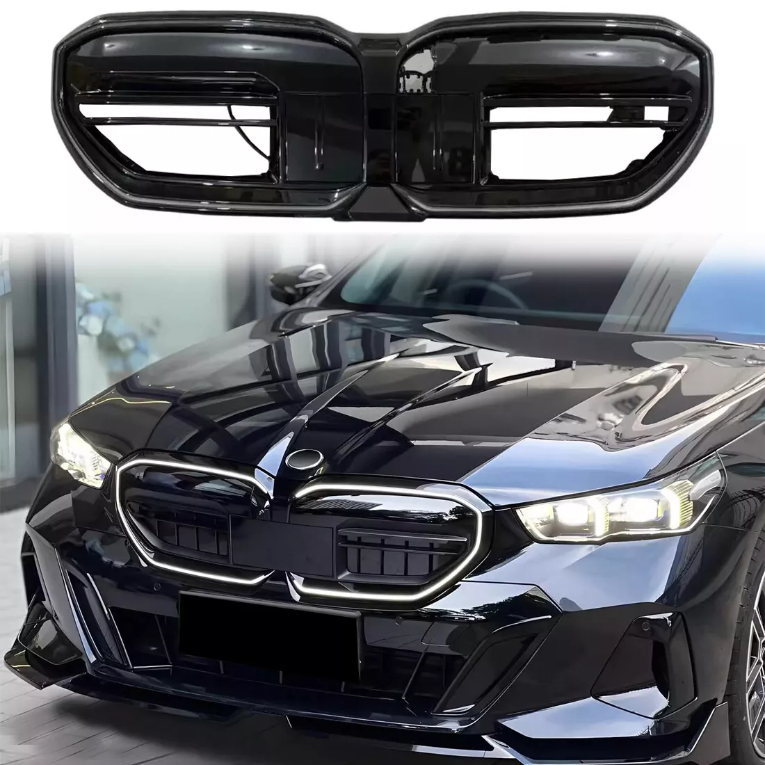 Gloss Black LED Grille fits for BMW 5 i5 2024 2025 G60 G68 Update All Black Mesh