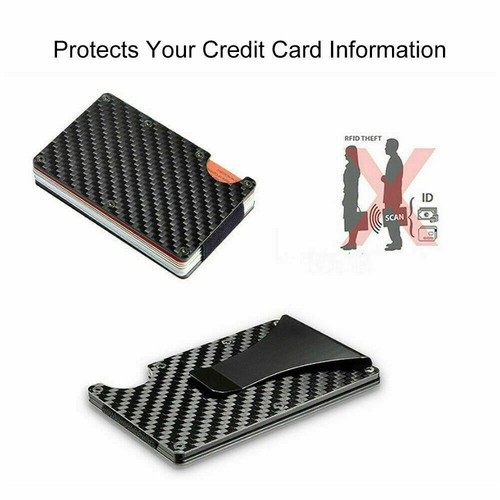 Men Slim Carbon Fiber Credit Card Holder RFID Blocking Metal Money Clip Wallet - Picture 12 of 12